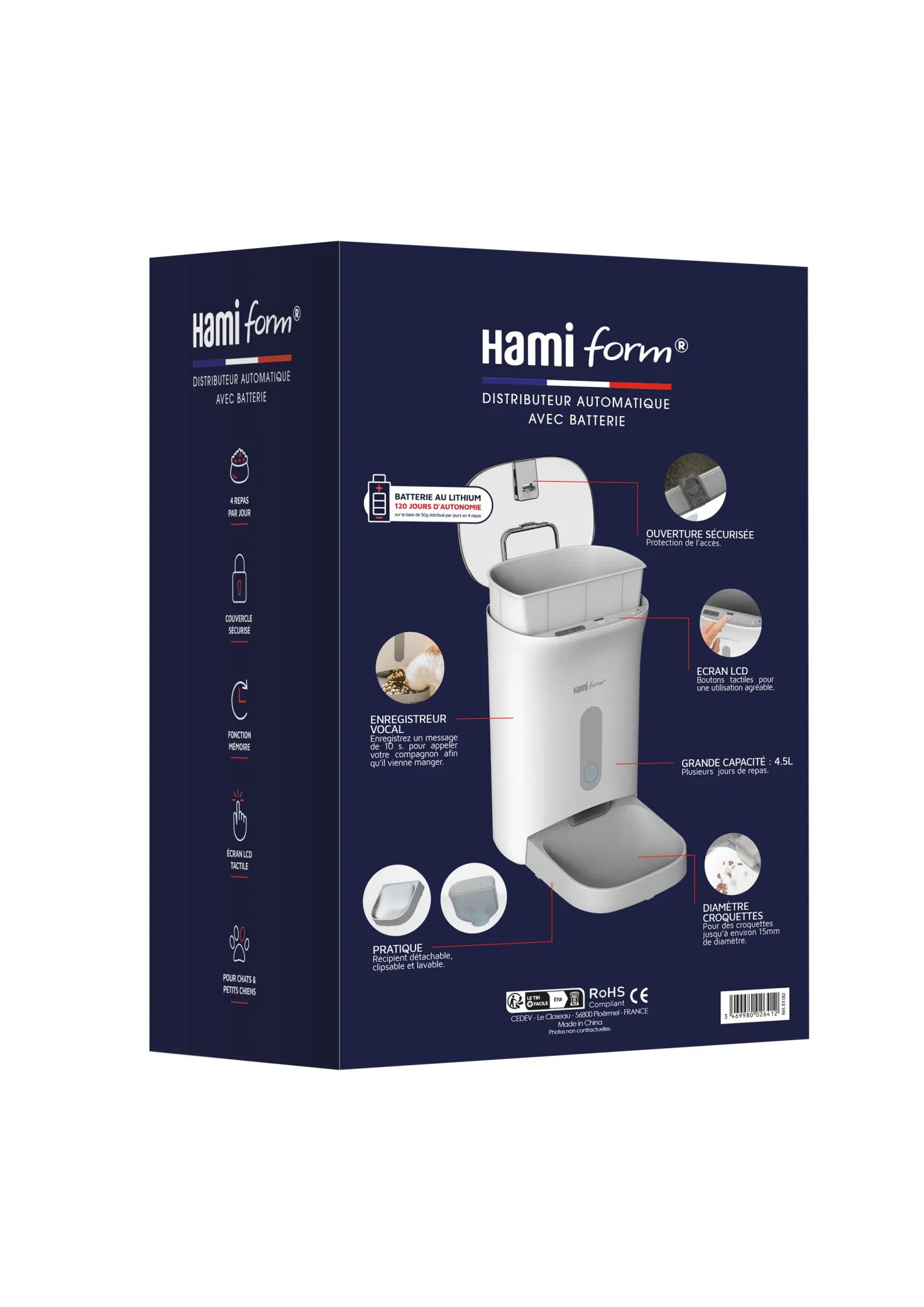 Distributeur Automatique Pet Feeder sur batterie 4 repas chien, chat