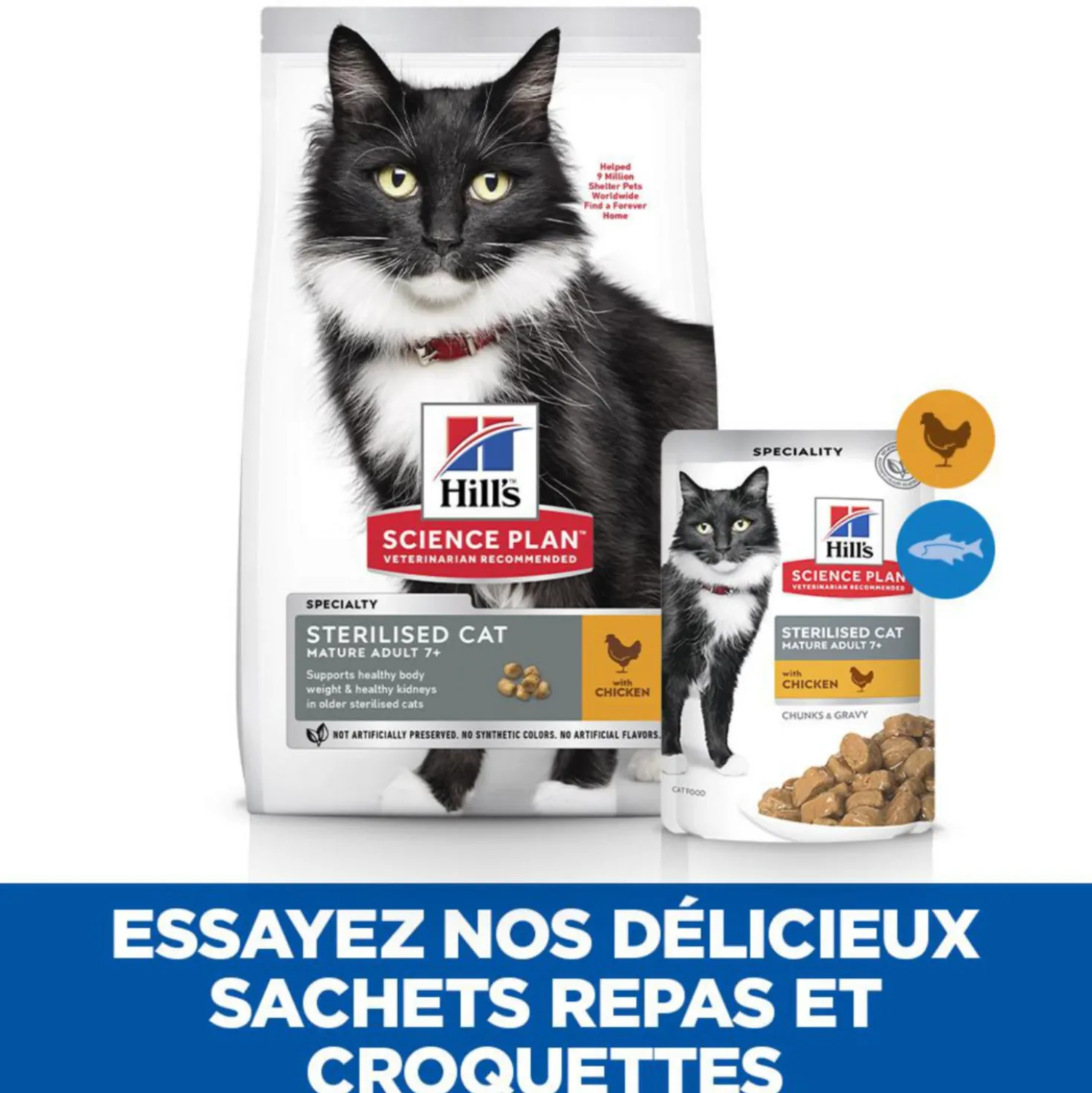 Hill's Science Plan Sterilised Cat Mature 7+ - Sachet Repas Poulet - Poisson de l'Océan 12x85g