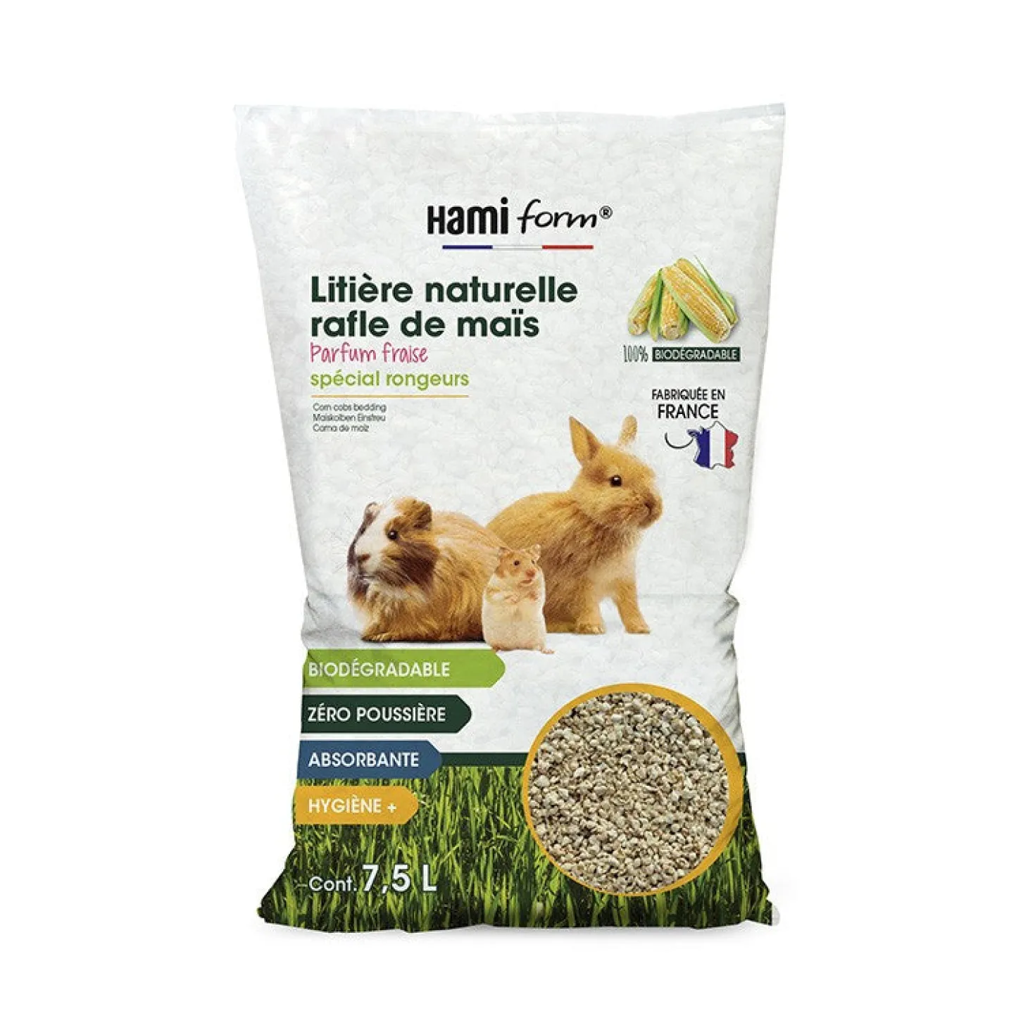 Litière en rafle de maïs parfum fraise lapin, rongeur