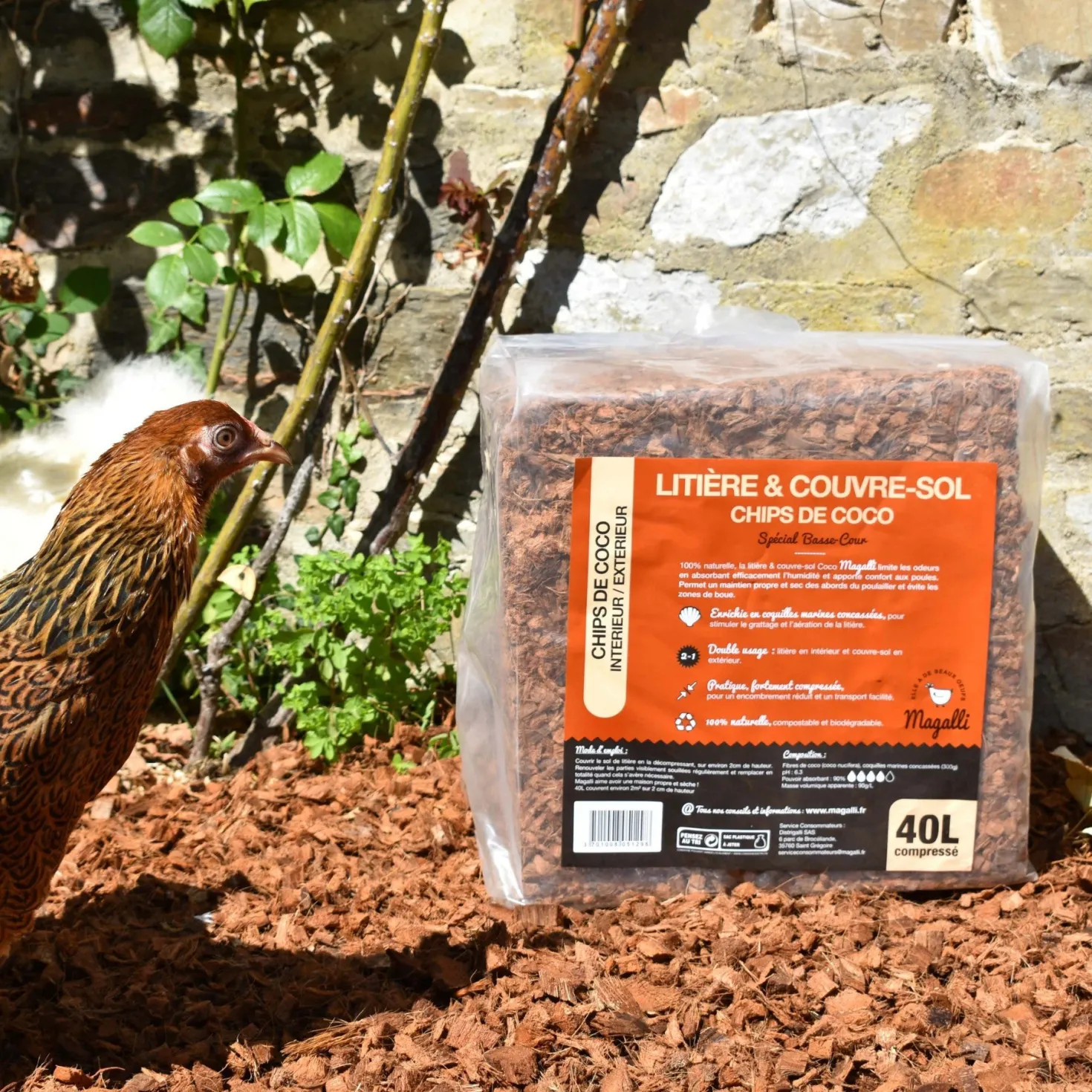 Litière et couvre-sol en chips de coco - poules