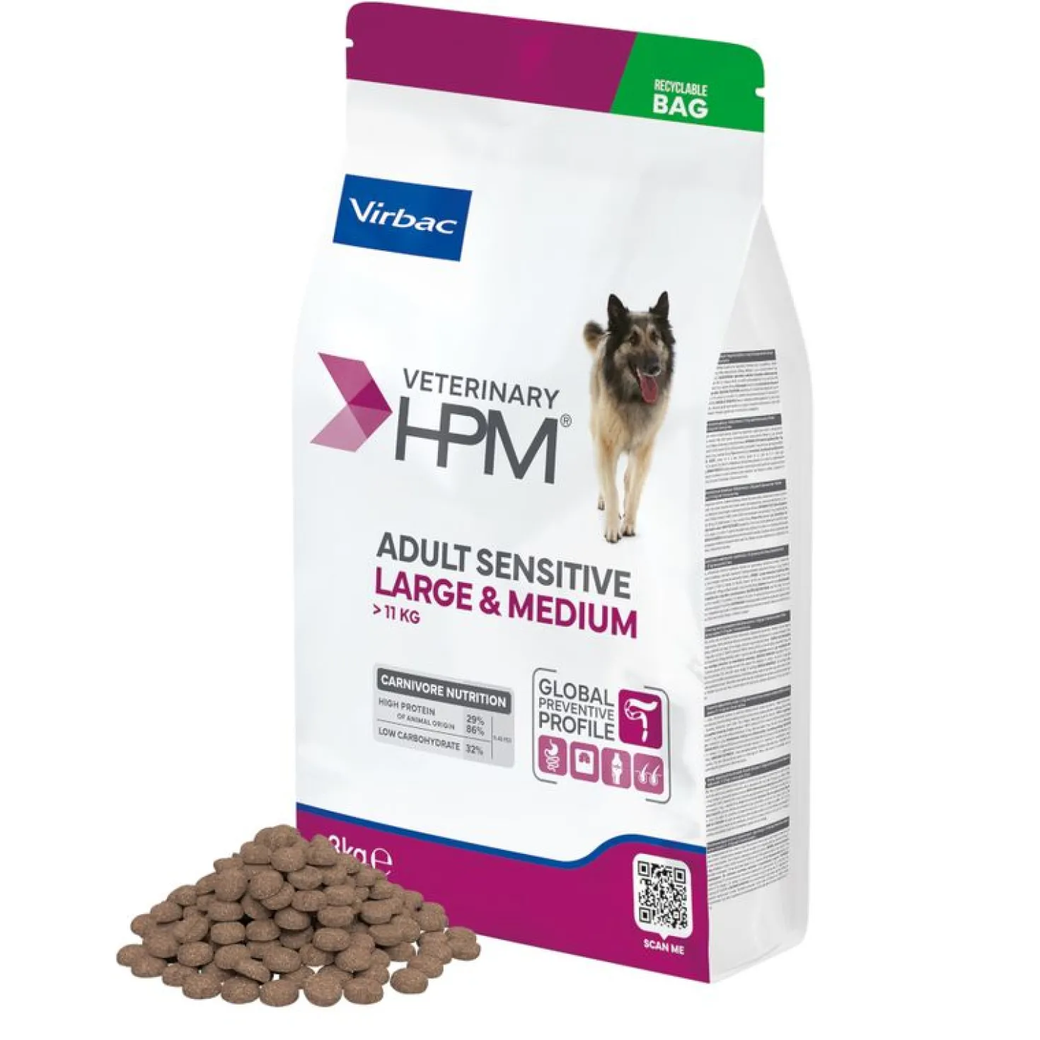Veterinary HPM Adult Sensitive Large & Medium Dog - croquettes chien